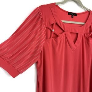 Atelier 29 Plus 1X Top Cut out Neckline Slinky Knit Coral Short Sleeve Pullover